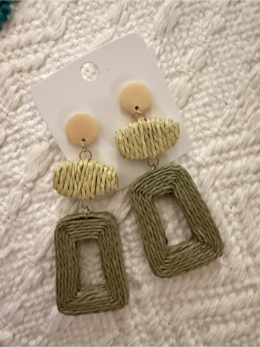 Woven Drop Earrings in Olive Green and Cream